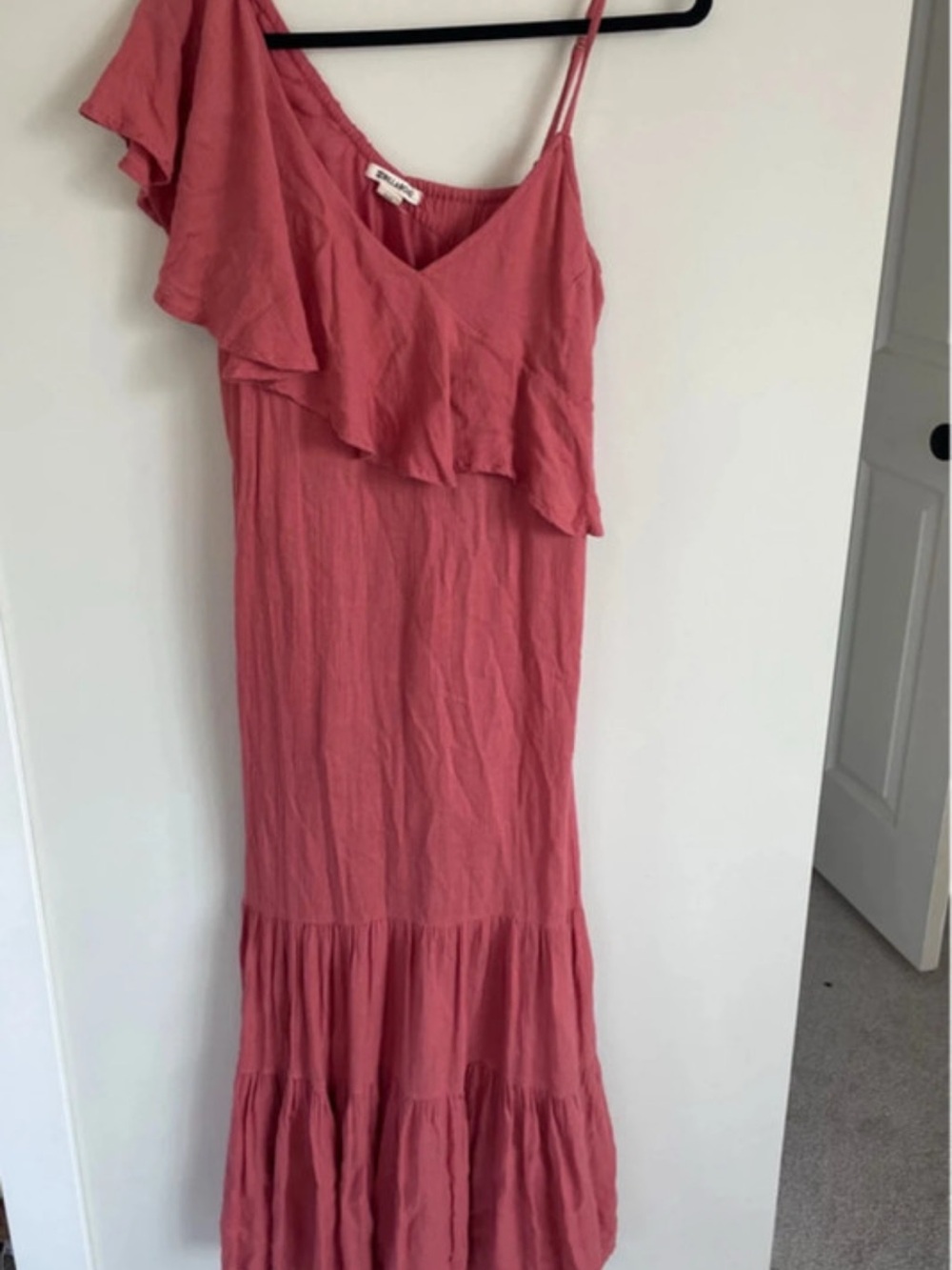 Billabong One-Shoulder Ruffle Maxi Dress in Rose